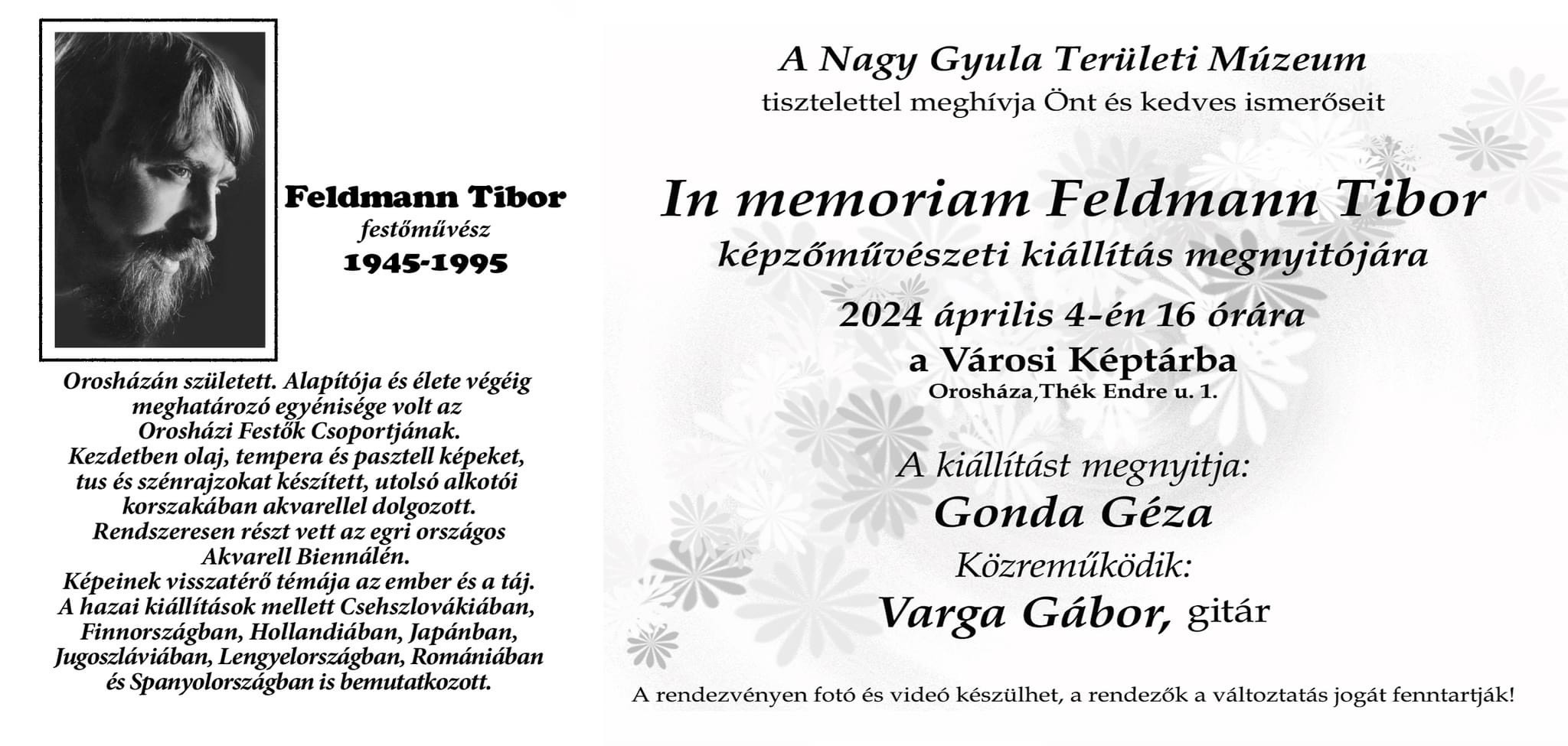 In memoriam Feldmann Tibor képzőművészeti kiállítás @ Városi Képtár